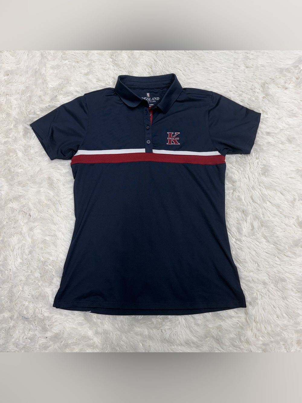 Women’s Large Navy Kingsland Short Sleeve Horseback Riding Wicking Polo Shirt